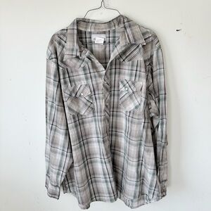 Wrangler Men's Plaid Shirt - Green and Gray